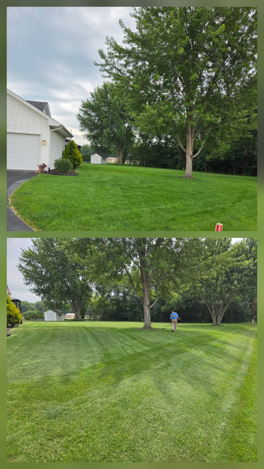 Before and after lawn mowing at a Rockford, IL home